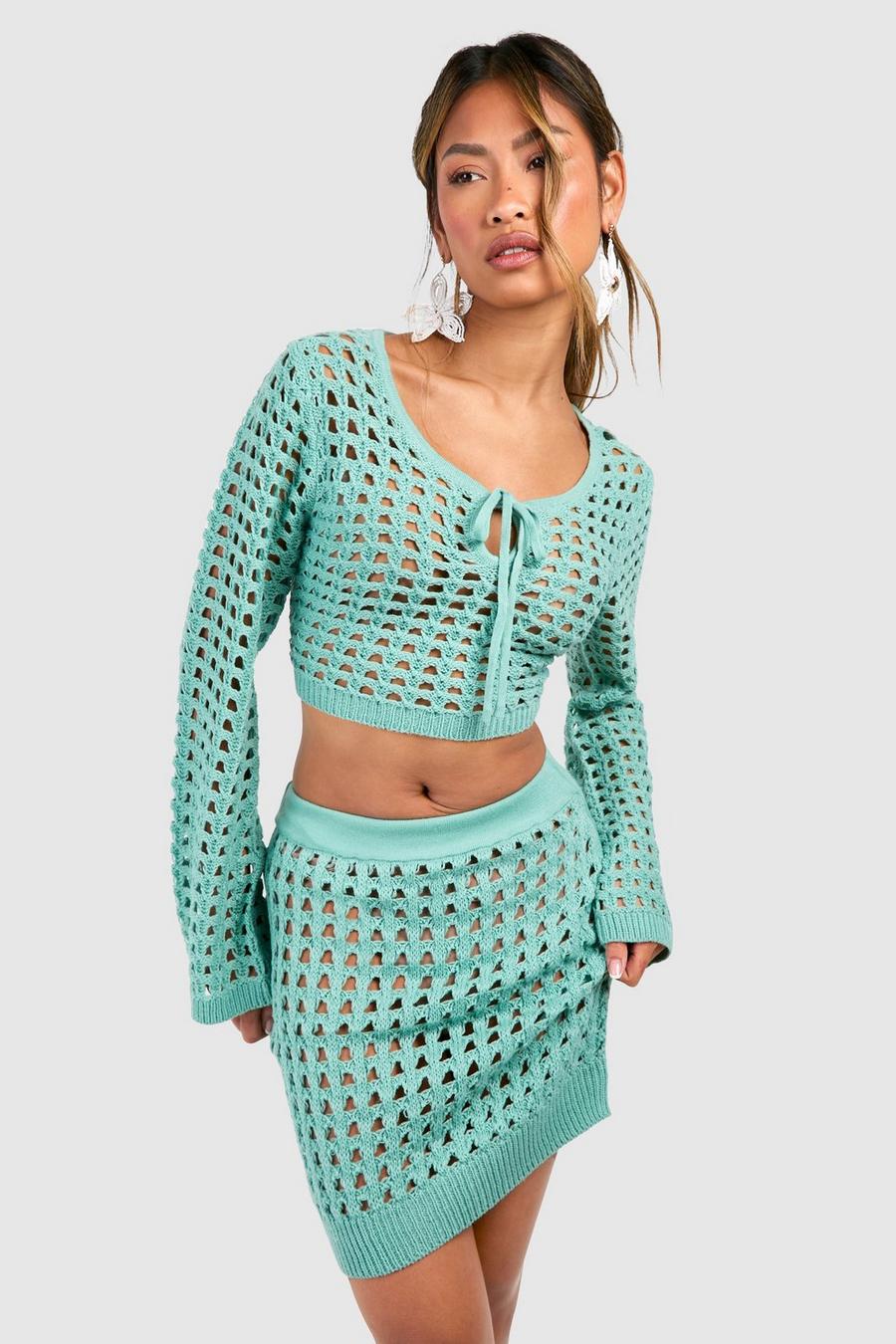 Turquoise Crochet Mini Skirt  