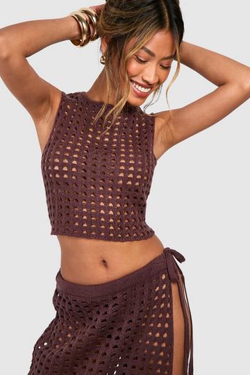 High Racer Neck Crochet Crop Top chocolate