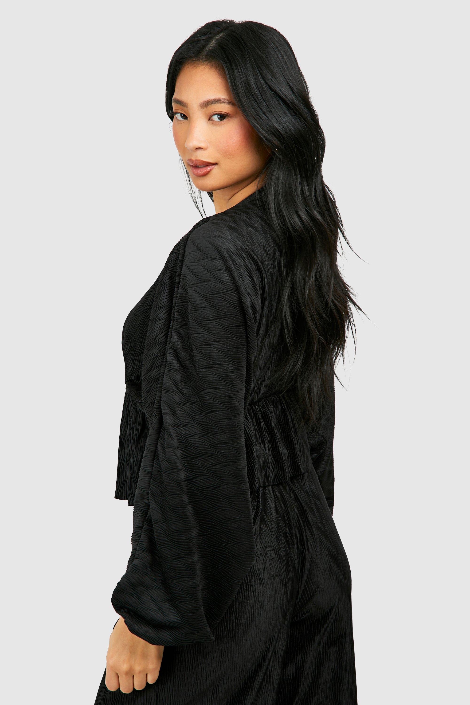Petite Textured Plisse Batwing Peplum Top