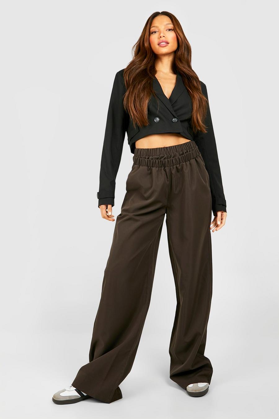 Chocolate Tall Woven Double Waist Band Wide Leg Pants image number 1