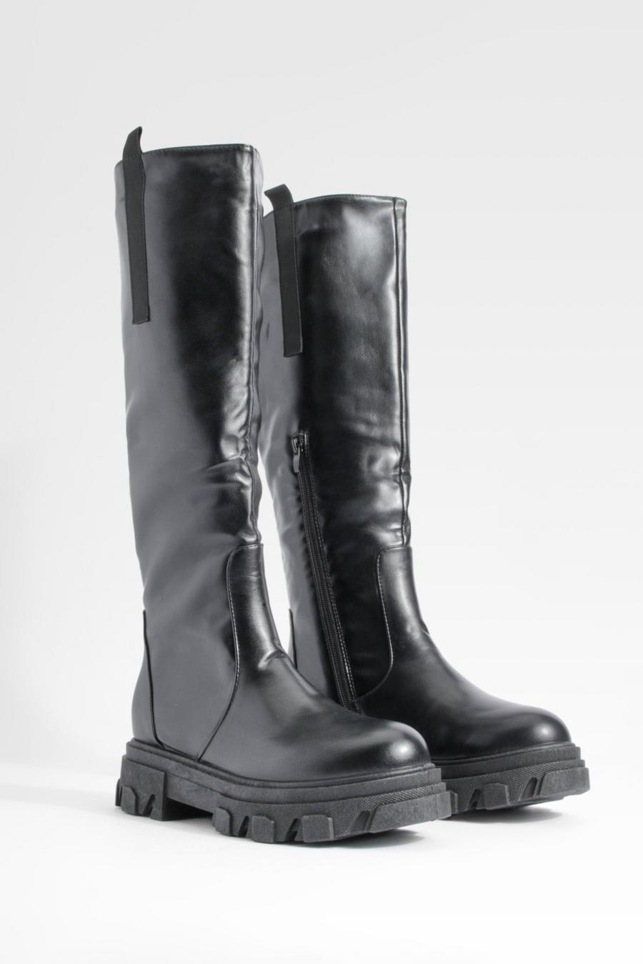 Black svart Panel Detail Chunky Boots