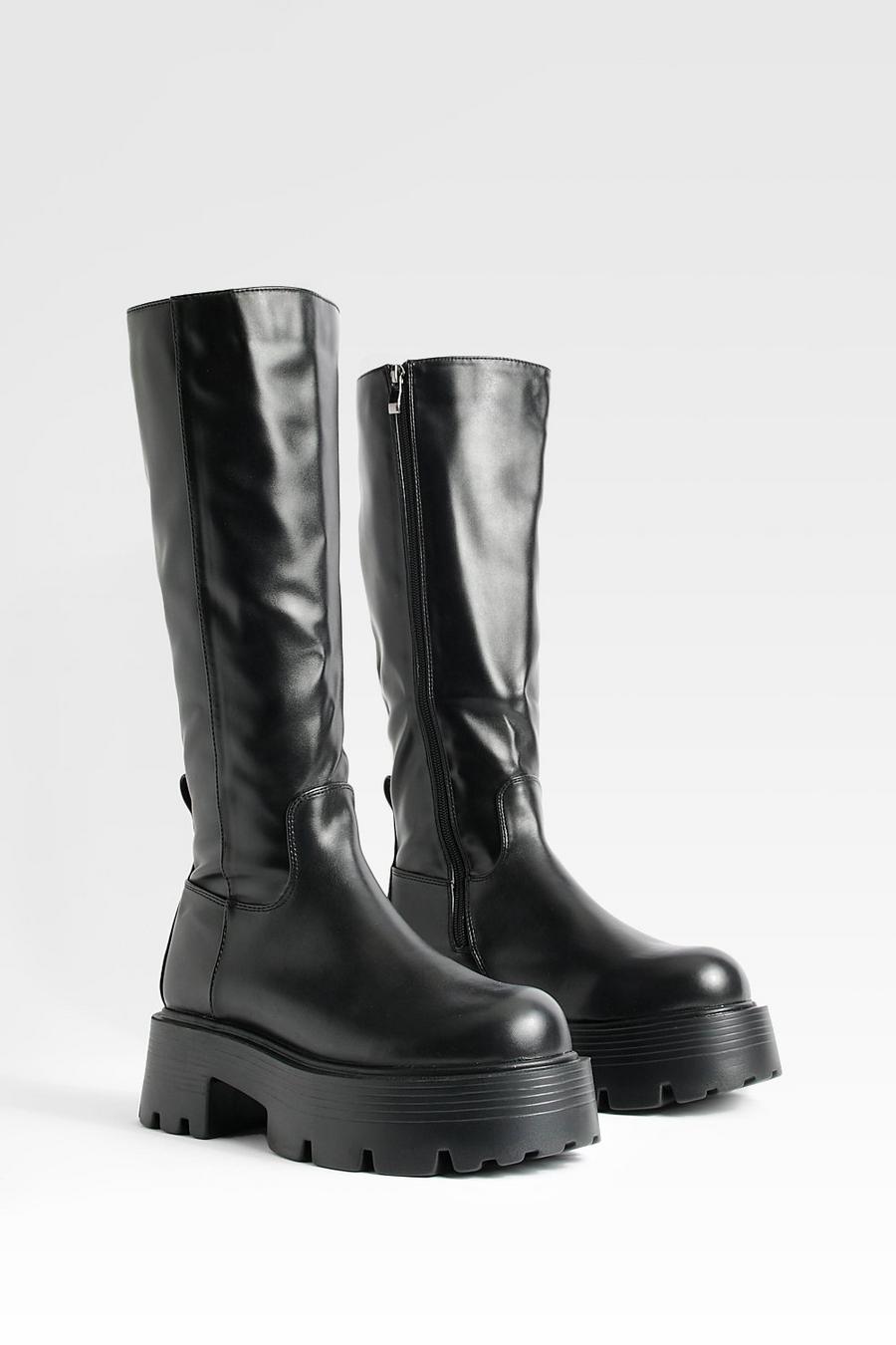 Black Chunky Knee High Chelsea Boot image number 1