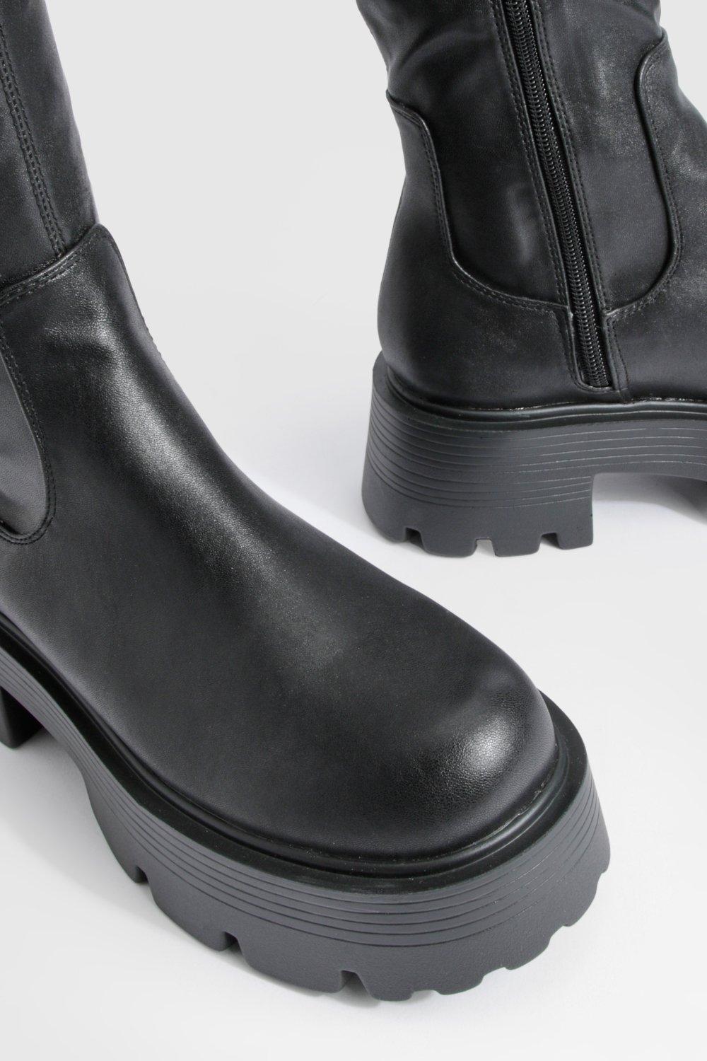 Ladies black hot sale chunky boots