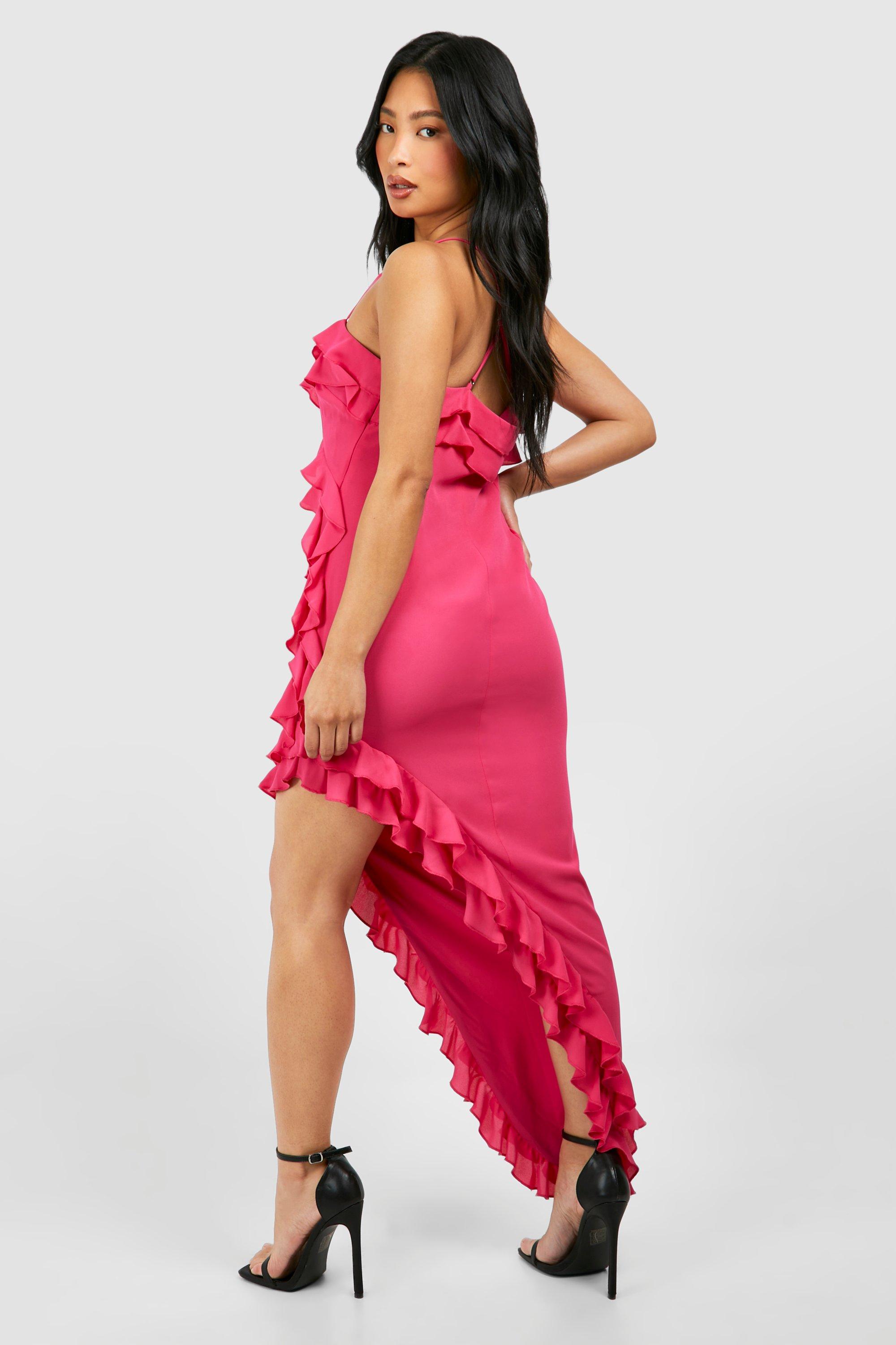 Ruffle plunge split 2024 leg maxi dress