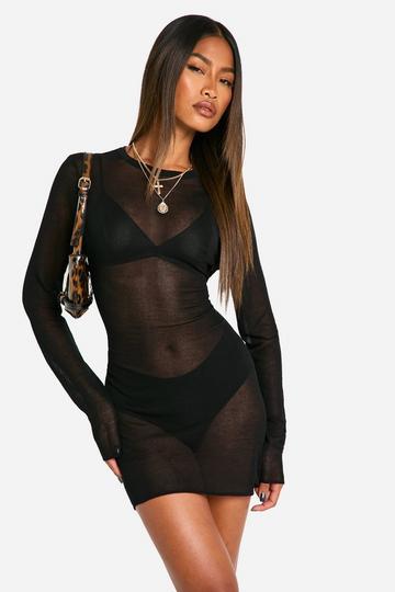 Black Sheer Fine Knit Micro Mini Dress