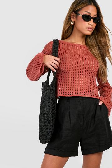 Flare Sleeve Crochet Top clay