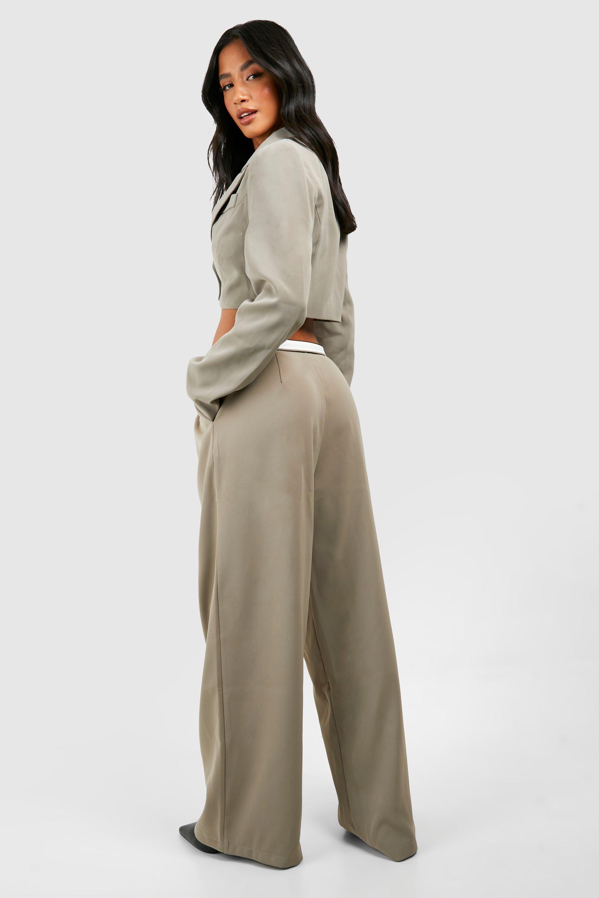 Khaki Contrast Waistband Tailored Trousers