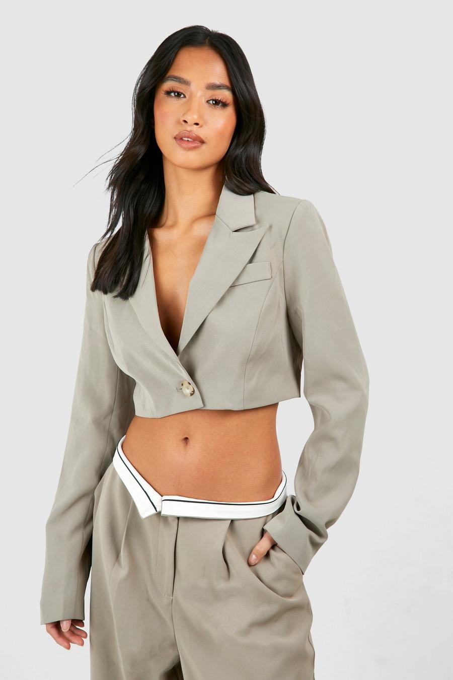 Mocha Petite Boxy Relaxed Fit Crop Blazer image number 1