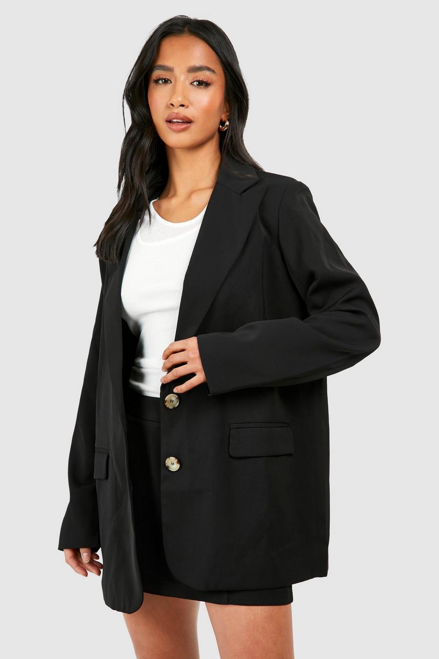 Black Petite Getailleerde Baggy Blazer Met Enkele Rij Knopen