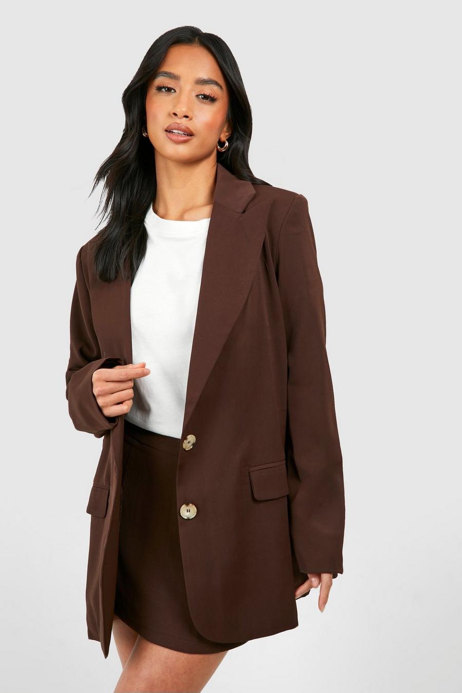 Chocolate Petite Single Breasted Relaxed Fit Tailored Blazer image number 1