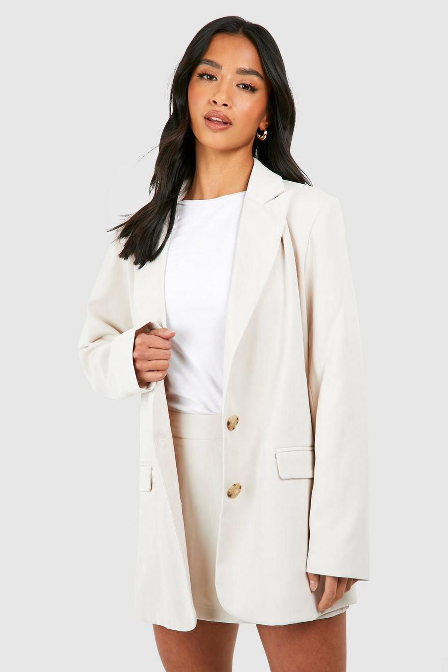 Ecru Petite Single Breasted Relaxed Fit Tailored Blazer image number 1