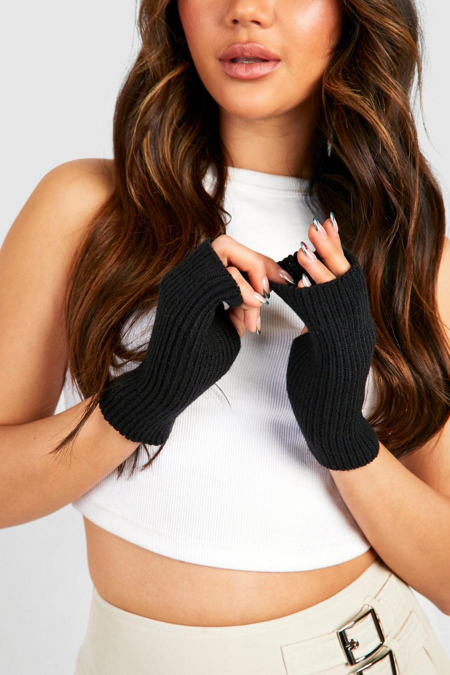 Black Ribbed Knit Arm Warmers image number 1