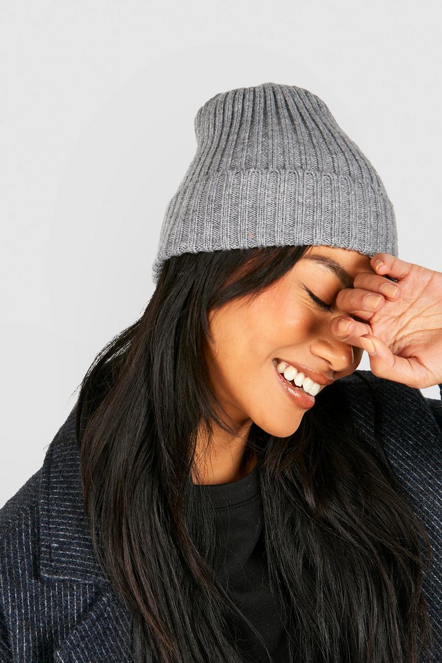 Grey gris Ribbed Knit Beanie