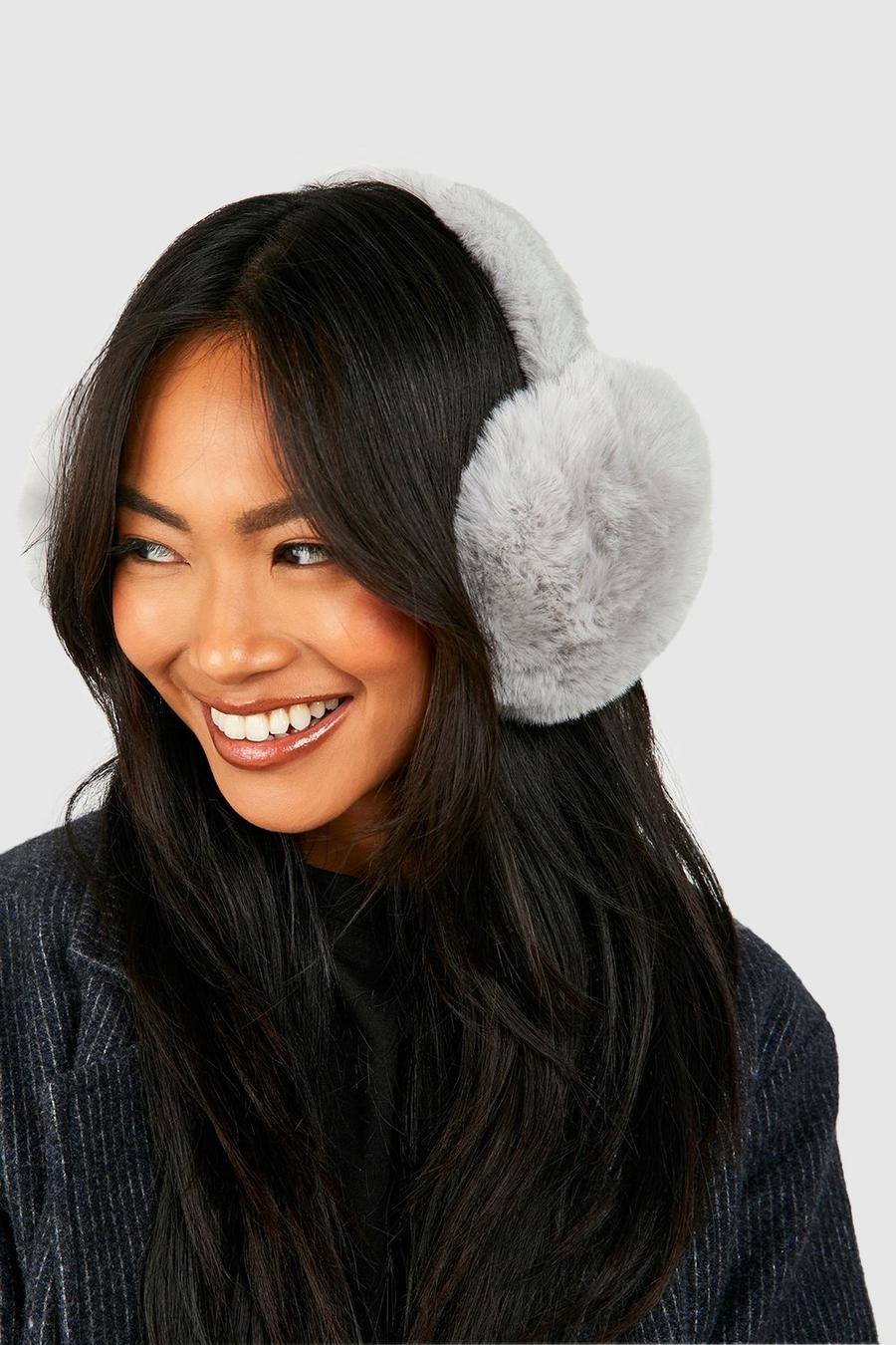 Pale grey Faux Fur Fluffy Ear Muffs image number 1