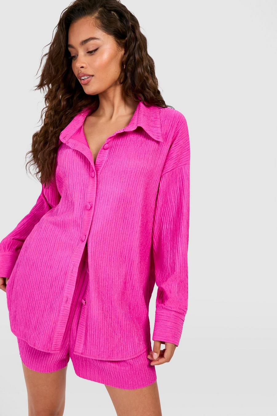 Bright pink Premium Crinkle Relaxed Fit Shirt image number 1