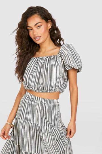 Monochrome Linnen Look Off Shoulder Jurk Met Volle Mouwen black