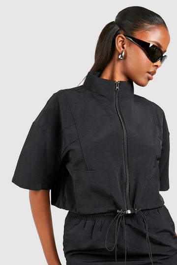 Black Cargo Pocket Boxy Crop