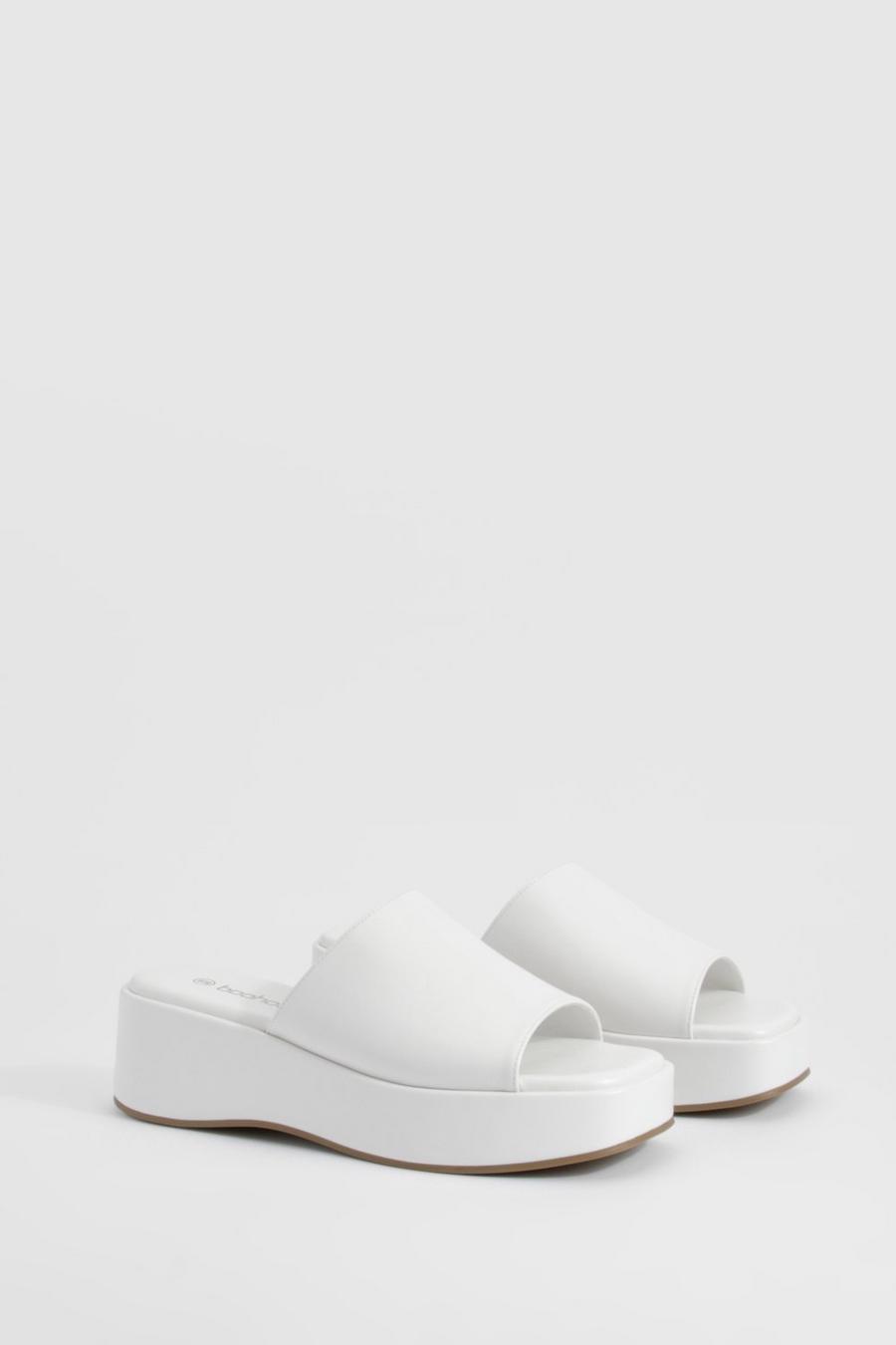 White Minimal Chunky Flatform Sandals 