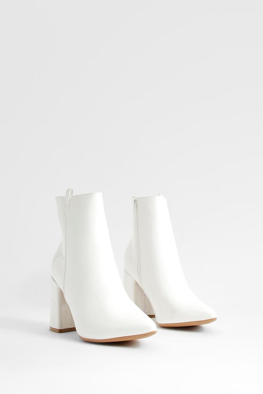 White blanc Wide Fit Block Heel Ankle Boots  