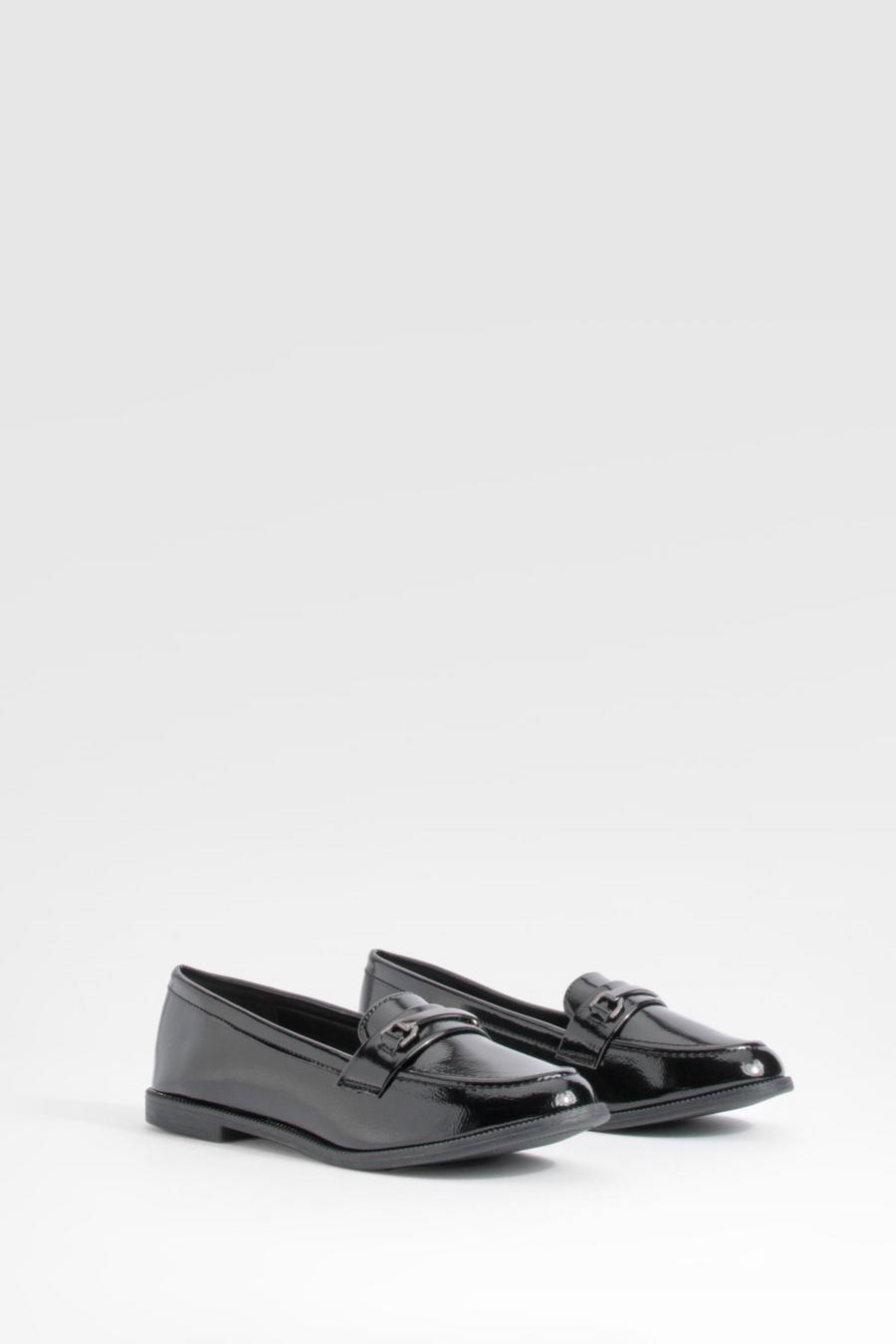 Black Patent T Bar Loafers  