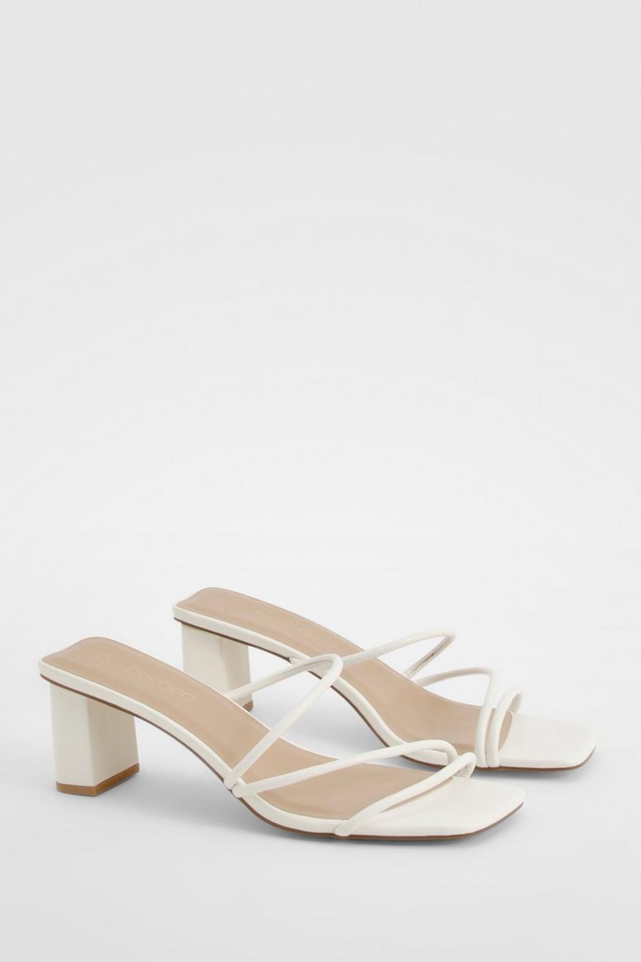 White Wide Fit Strappy Low Block Heel Mule   image number 1