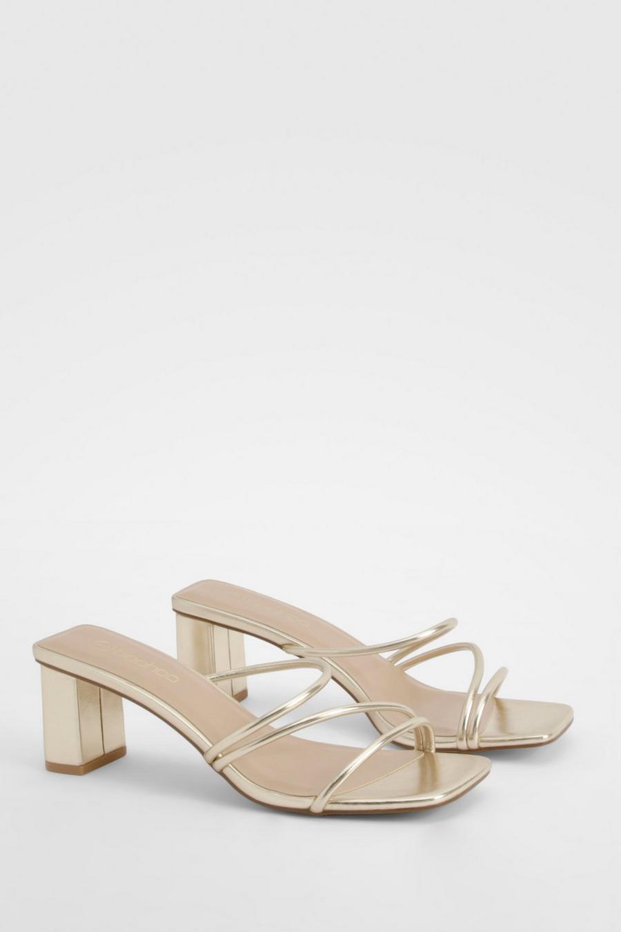 Gold Strappy Low Block Heel Mule   image number 1