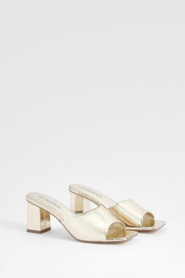 Gold Metallic Metallic Low Block Heeled Mule