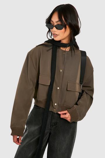 Khaki Pocket Detail Bomber Jacket