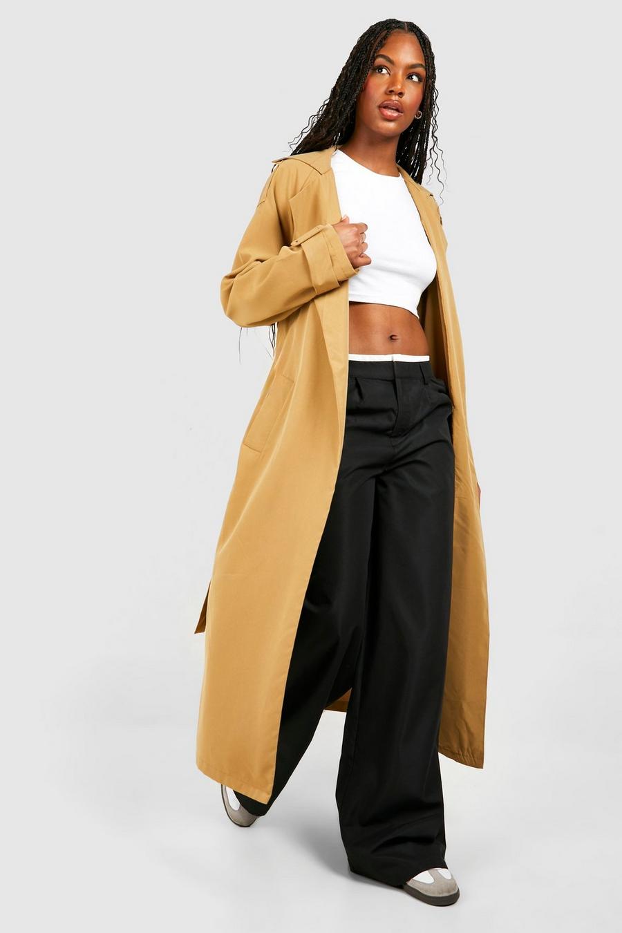 Beige Tall Woven Oversized Belted Trench Coat