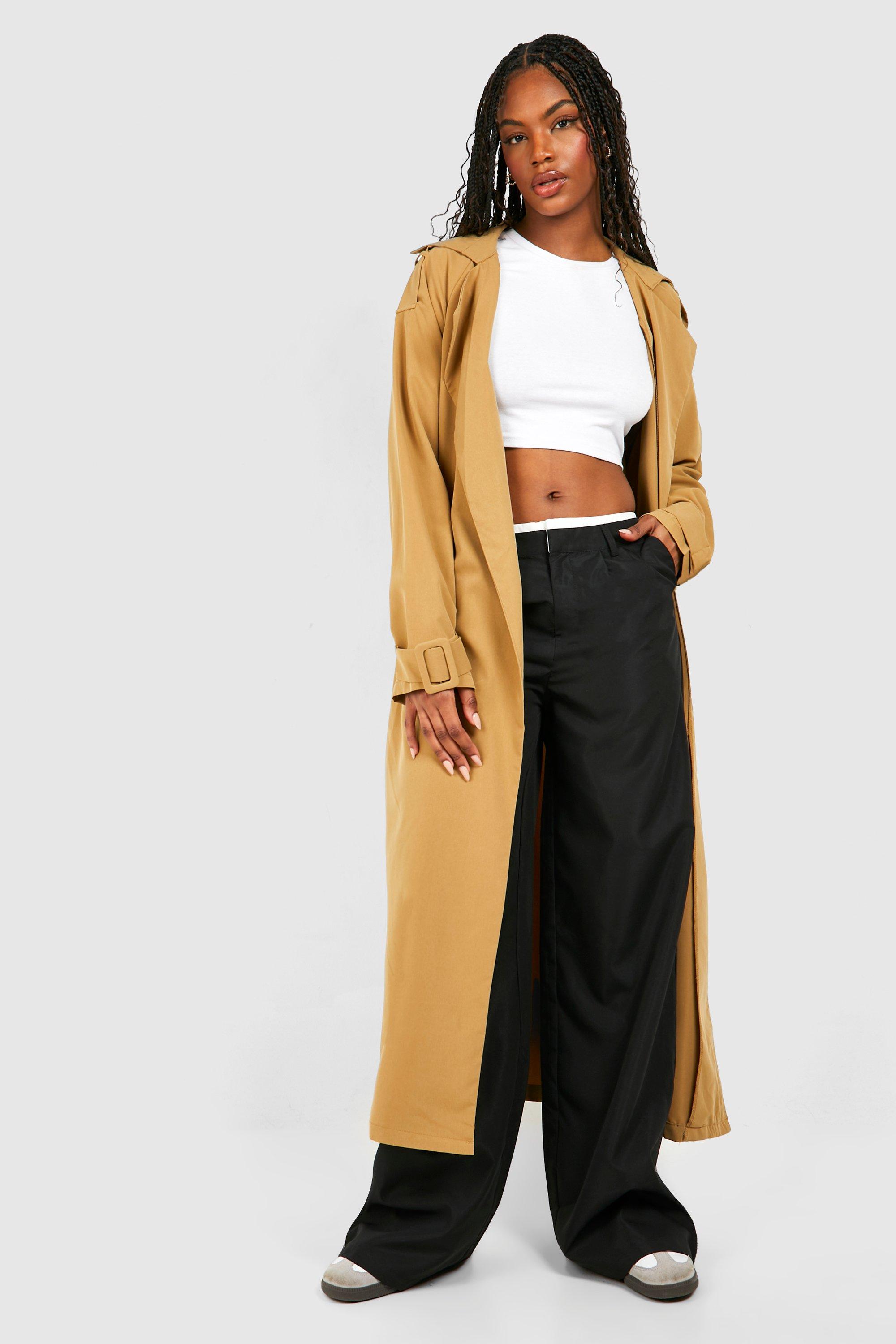 Women s Tall Woven Oversized Belted Trench Coat Boohoo UK