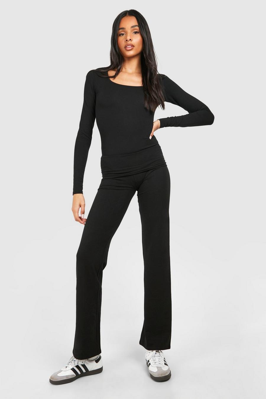 Pantalón Tall de pernera recta Premium súper suave con cintura plegada, Black image number 1