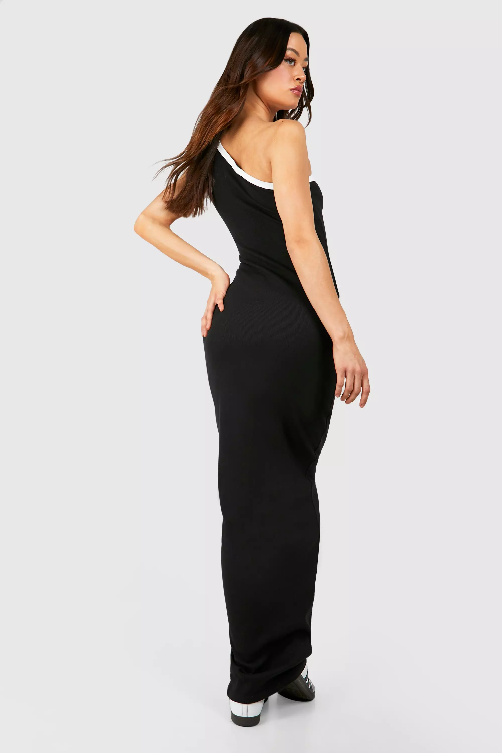 Black Tall Contrast Binding One Shoulder Maxi Dress  alternative image