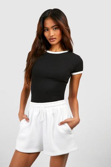 Tall Premium Contrast Rib Cap Sleeve Top black