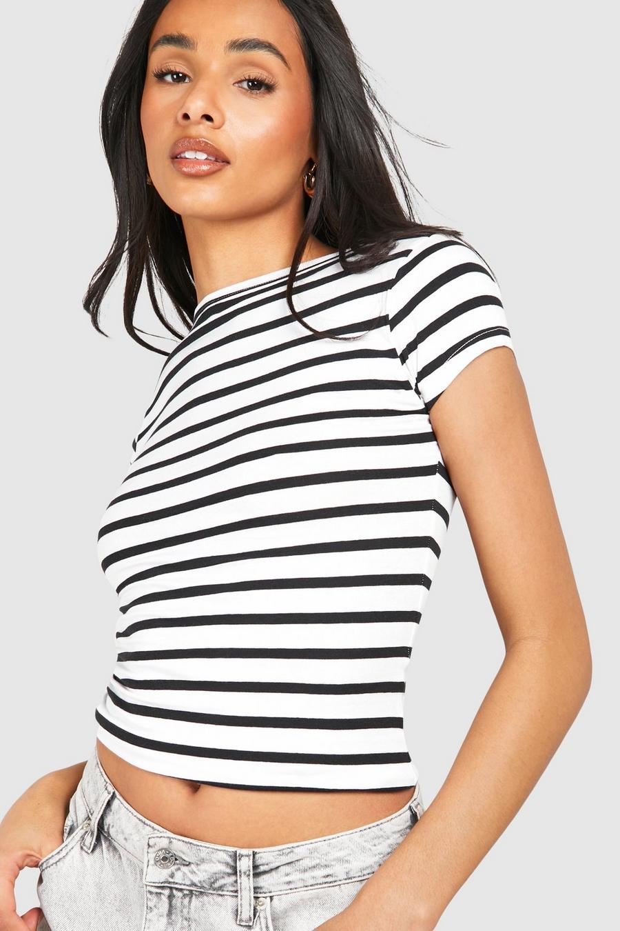 White Tall Premium Supersoft Stripe Boat Neck Top image number 1