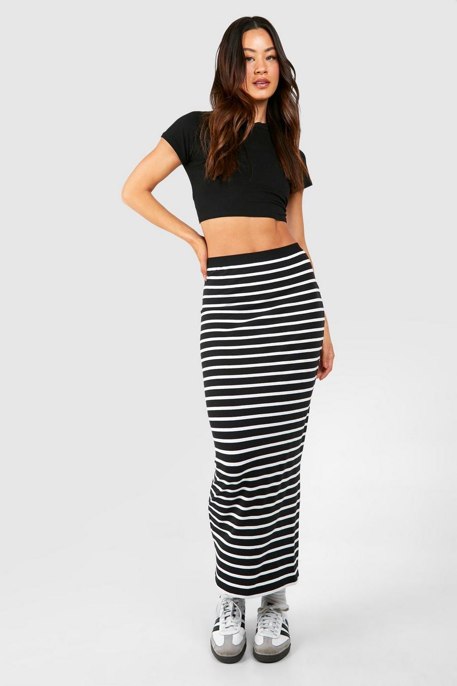 Black Tall Premium Supersoft Stripe Midaxi Skirt  image number 1