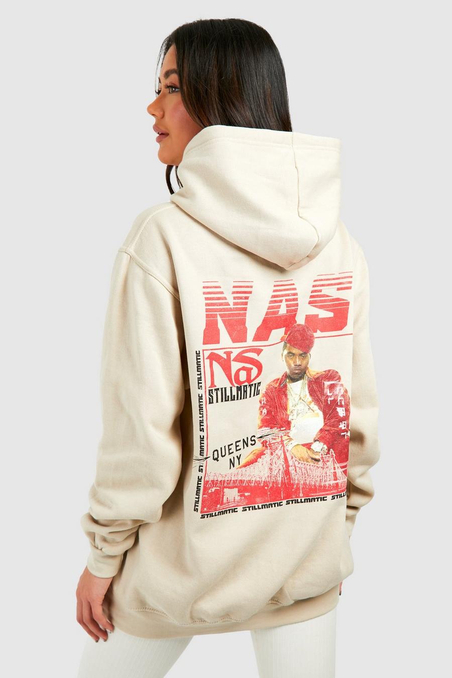 Ecru Nas Oversize hoodie med tryck på ryggen image number 1