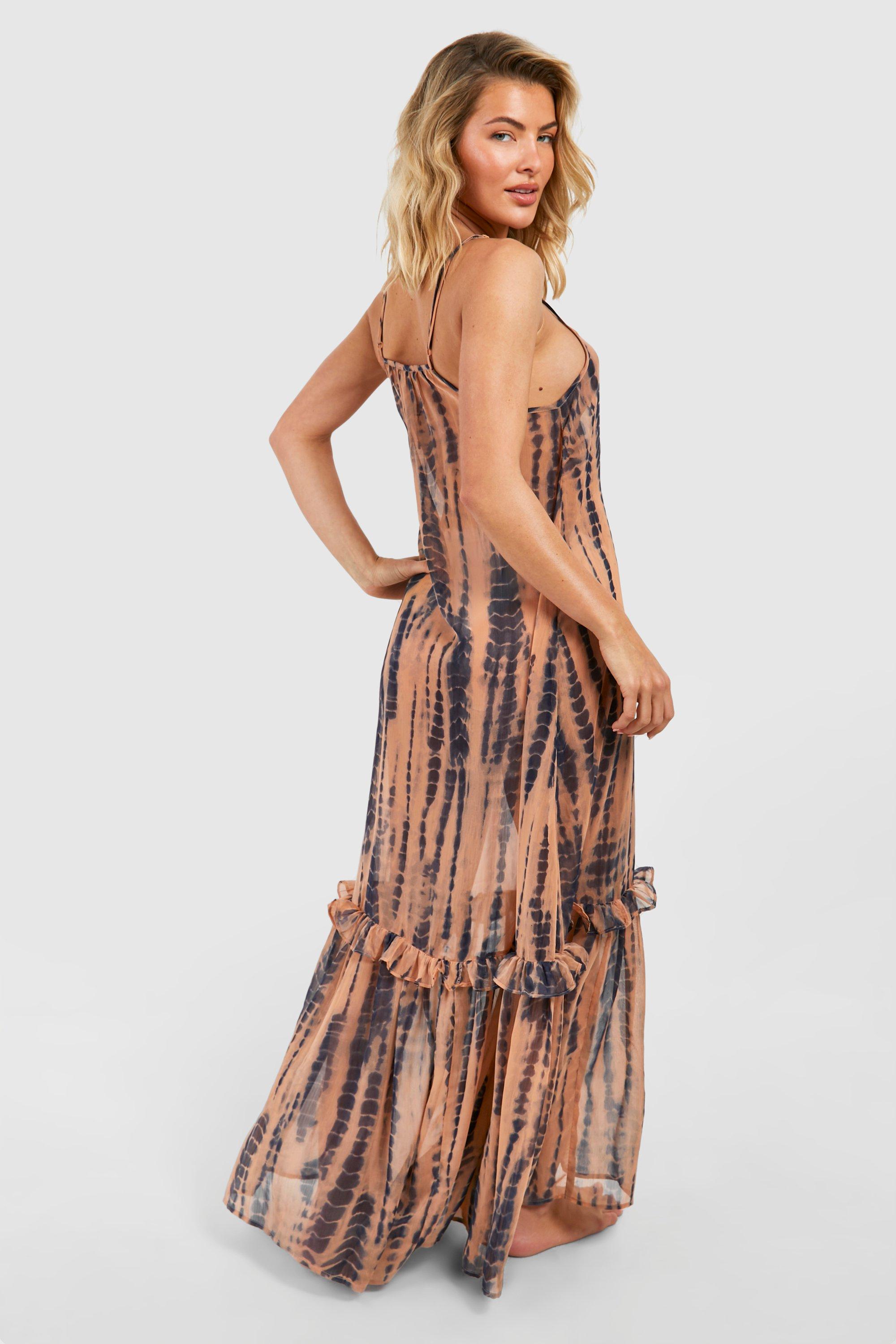 Dress, Ruched Strappy Tie-Dye Summer Maxi Dress