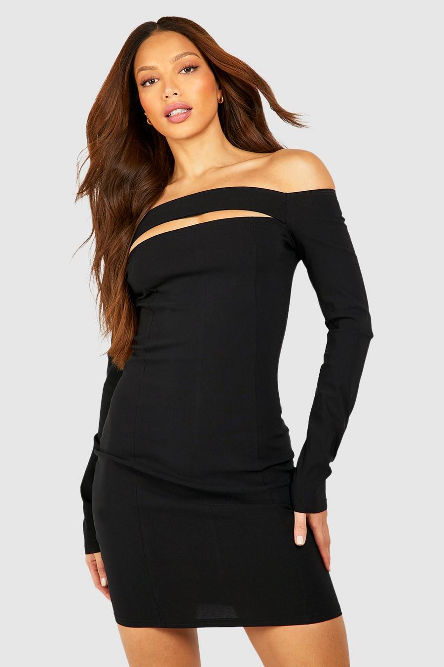 Black Tall Cut Out Off The Shoulder Mini Dress image number 1