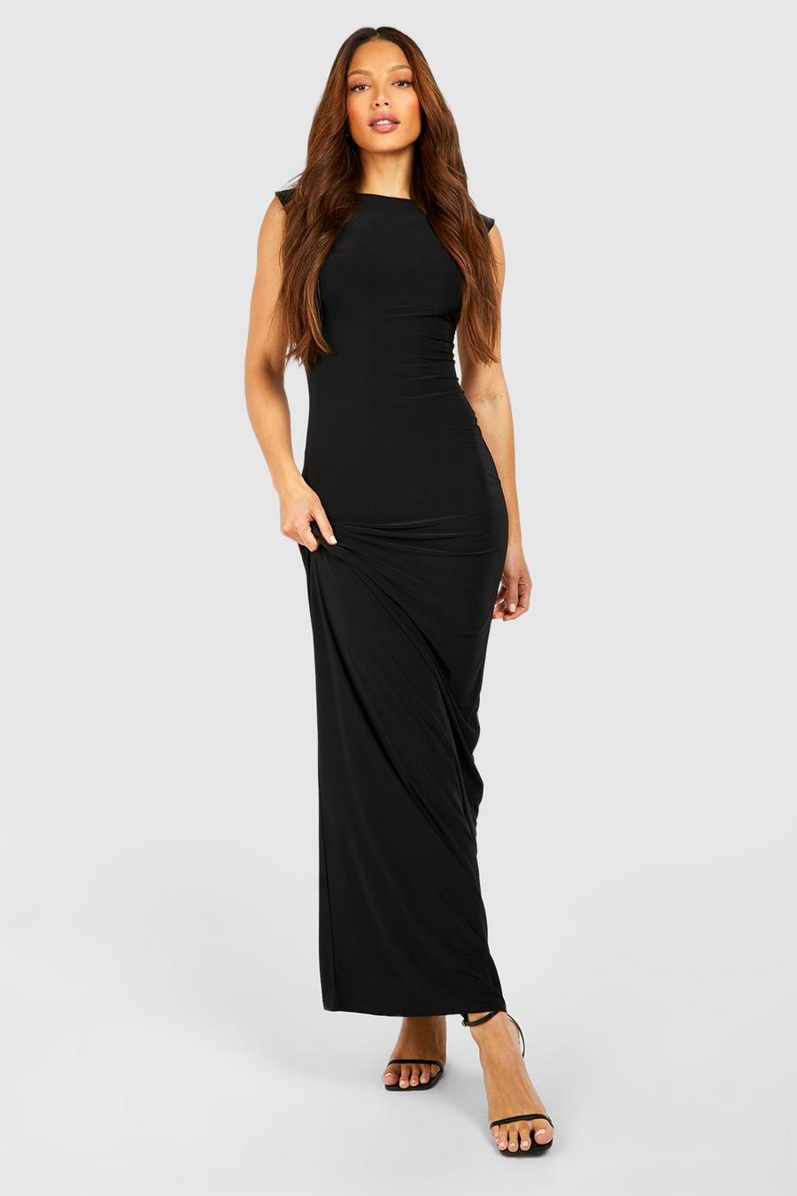 Black Tall Slinky Open Back Maxi Dress image number 1