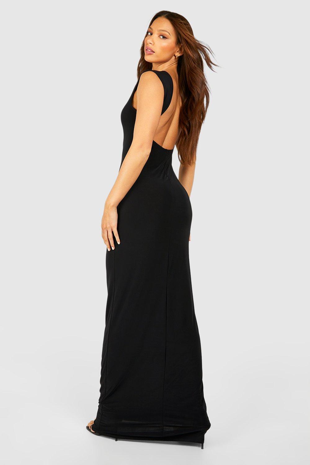 Tall Halter Gathered Slinky Backless Maxi Dress