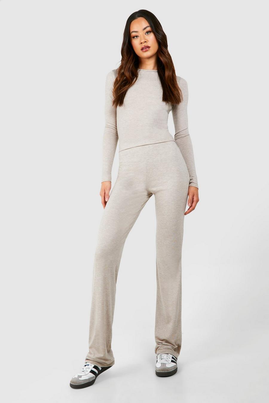 Oatmeal Tall Basic Fold Over Waist Straight Leg Trousers image number 1