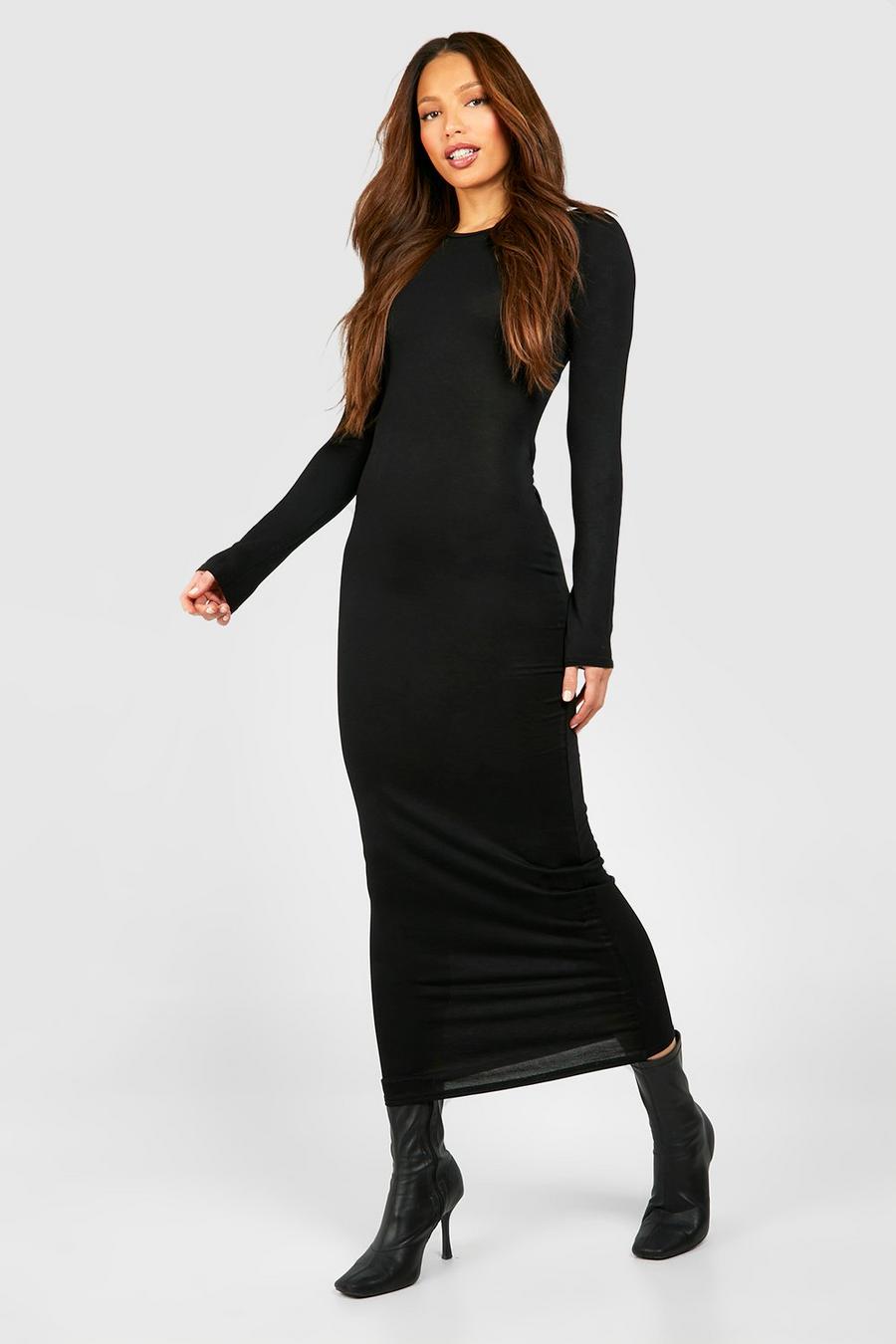 Black Tall Basic Long Sleeve Midaxi Dress image number 1