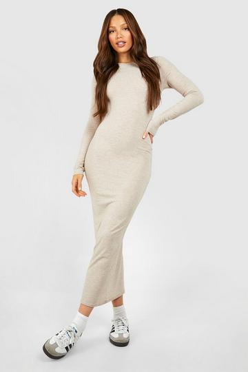 Tall Basic Long Sleeve Midi Dress oatmeal