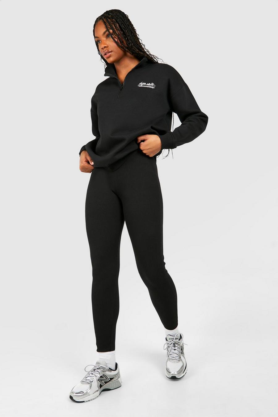 Black Tall Oversized Half Zip Sweater And Legging Set image number 1