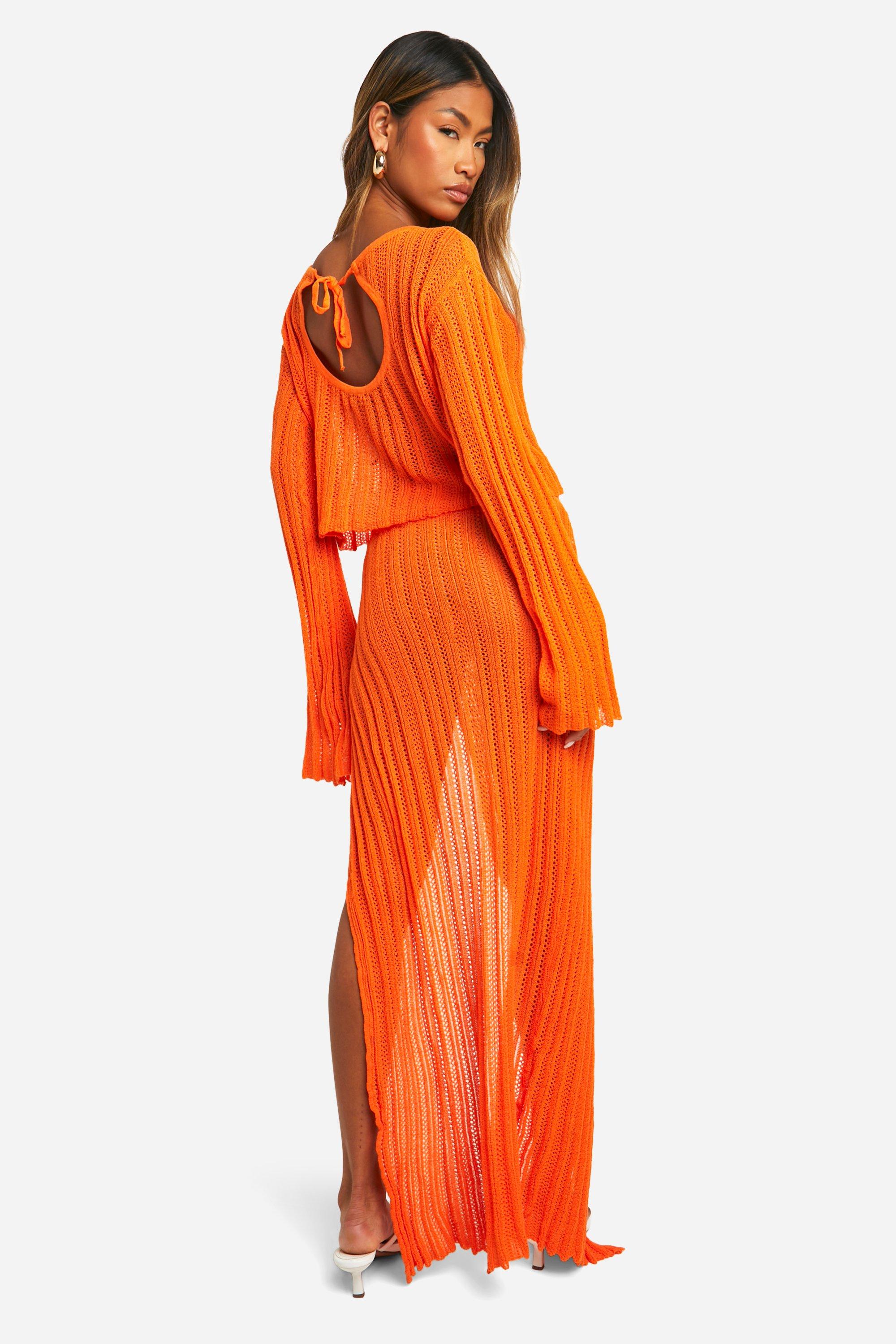 Pleated maxi skirt orange best sale