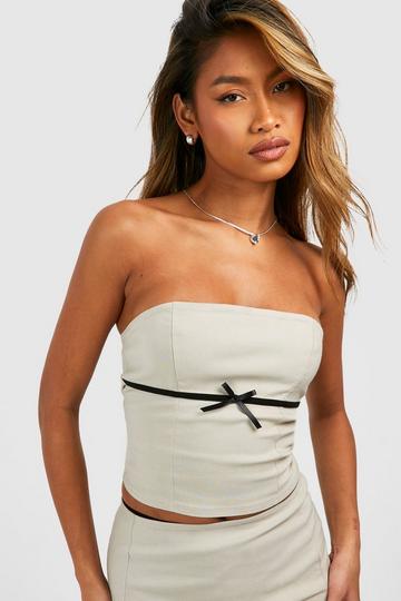 Bow Detail Bandeau Top beige