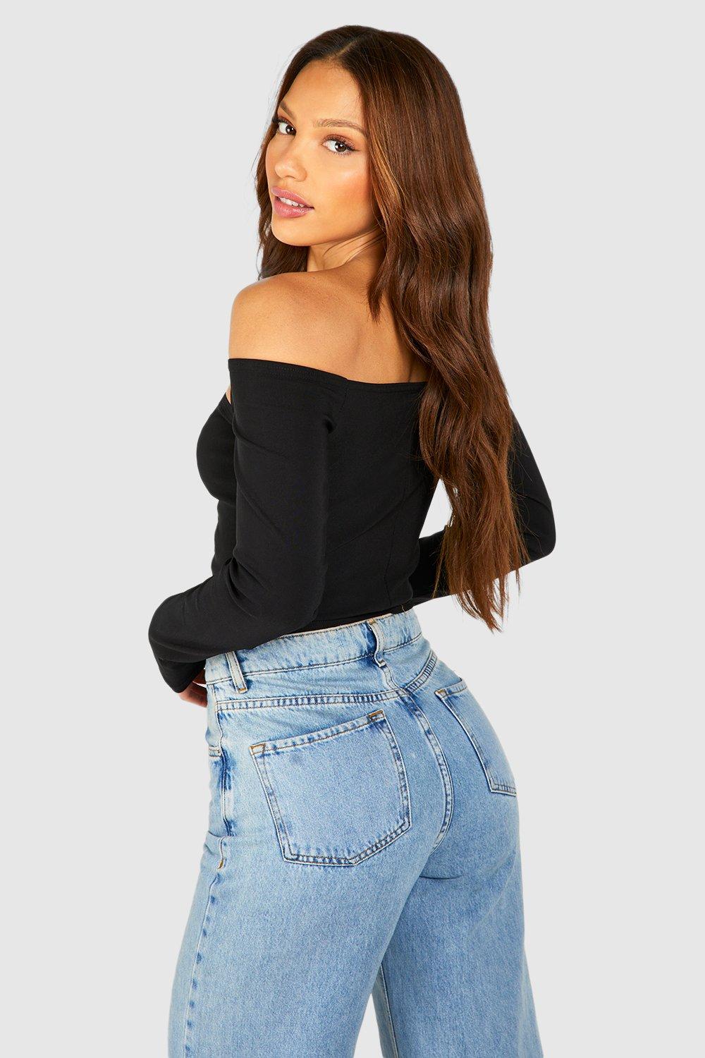 Boohoo black 2024 bardot top