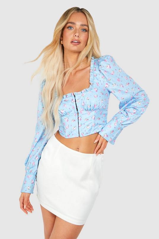 boohoo Floral Frill Detail Hook And Eye Corset Sale