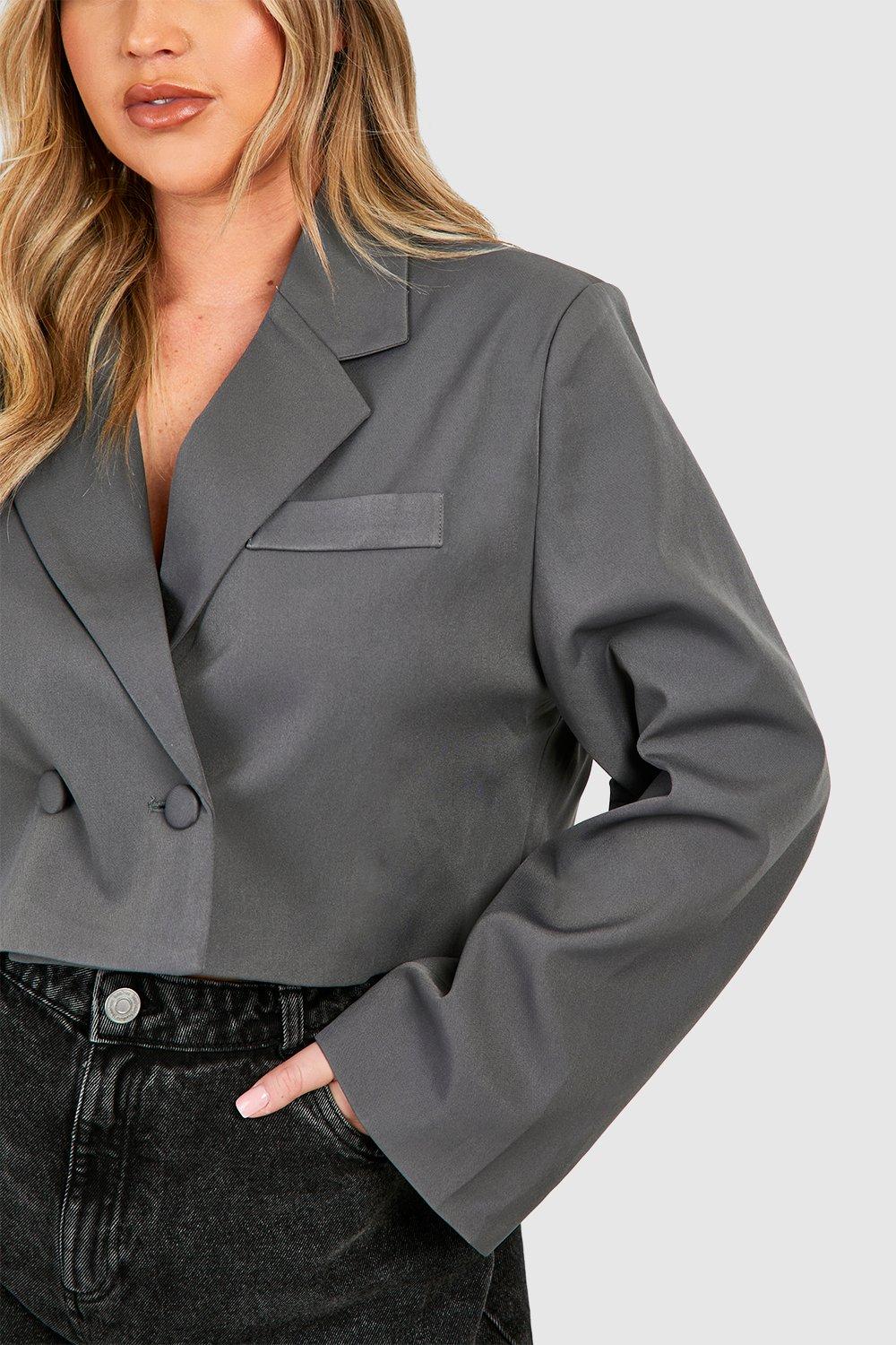 Women s Plus Double Breasted Boxy Crop Blazer Boohoo UK