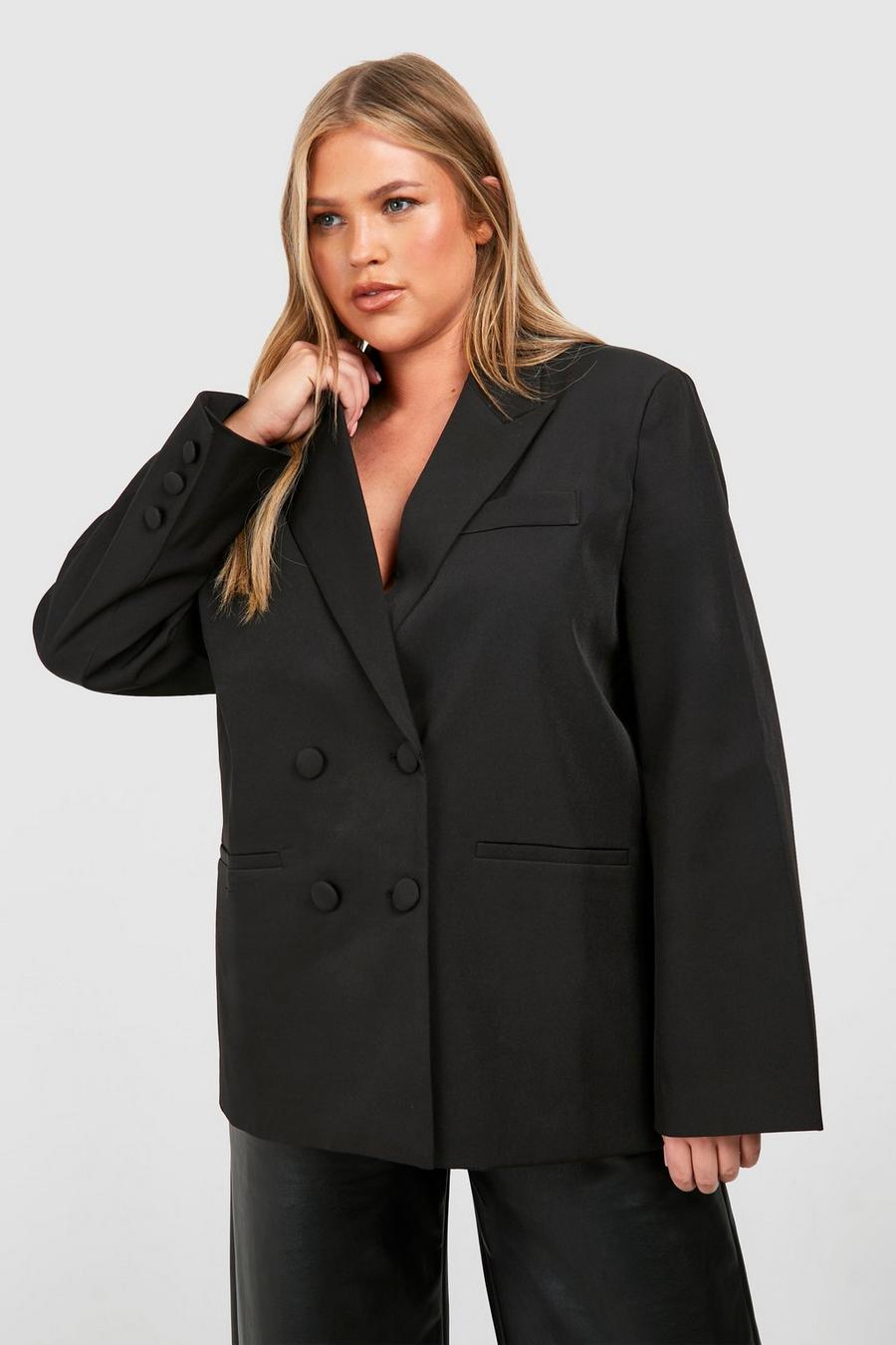 Black Plus Double Breasted Relaxed Fit Tailored Blazer image number 1
